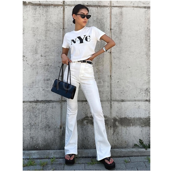 Cotton NYC Graphic Print White Crop Tee Shirt - Picture 2 of 8